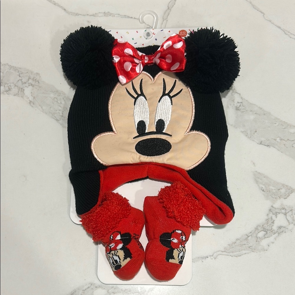 Disney Baby - Minnie Mouse Hat and Socks Set - Black and Red